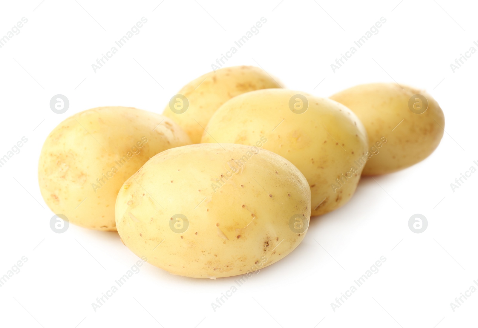 Photo of Fresh raw organic potatoes on white background