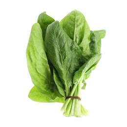 Photo of Bundle of fresh spinach isolated on white, top view