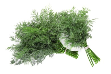 Bunches of fresh dill isolated on white, top view