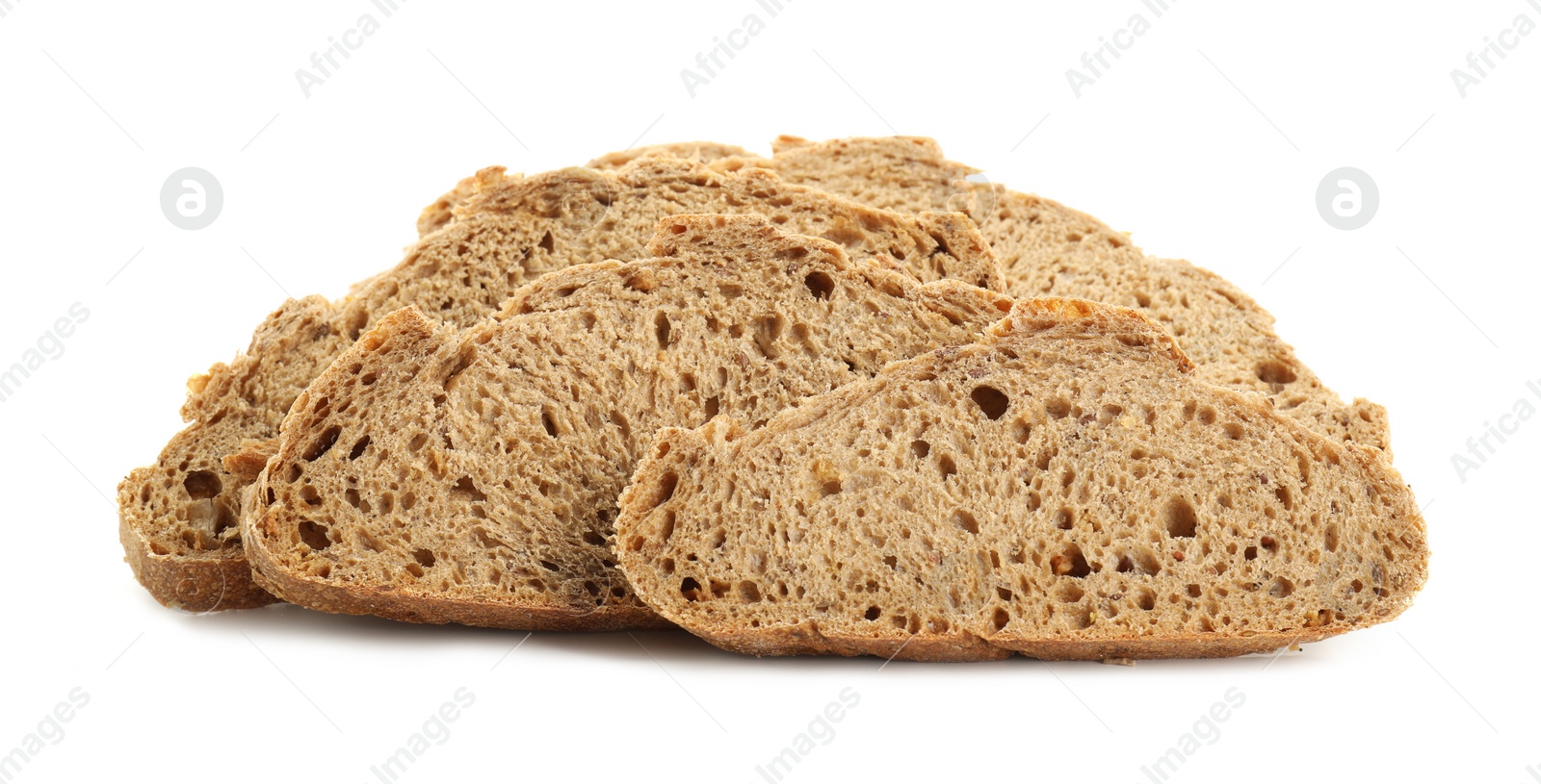 Photo of Slices of freshly baked sourdough bread isolated on white