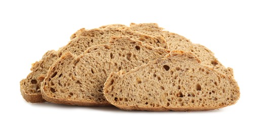 Photo of Slices of freshly baked sourdough bread isolated on white