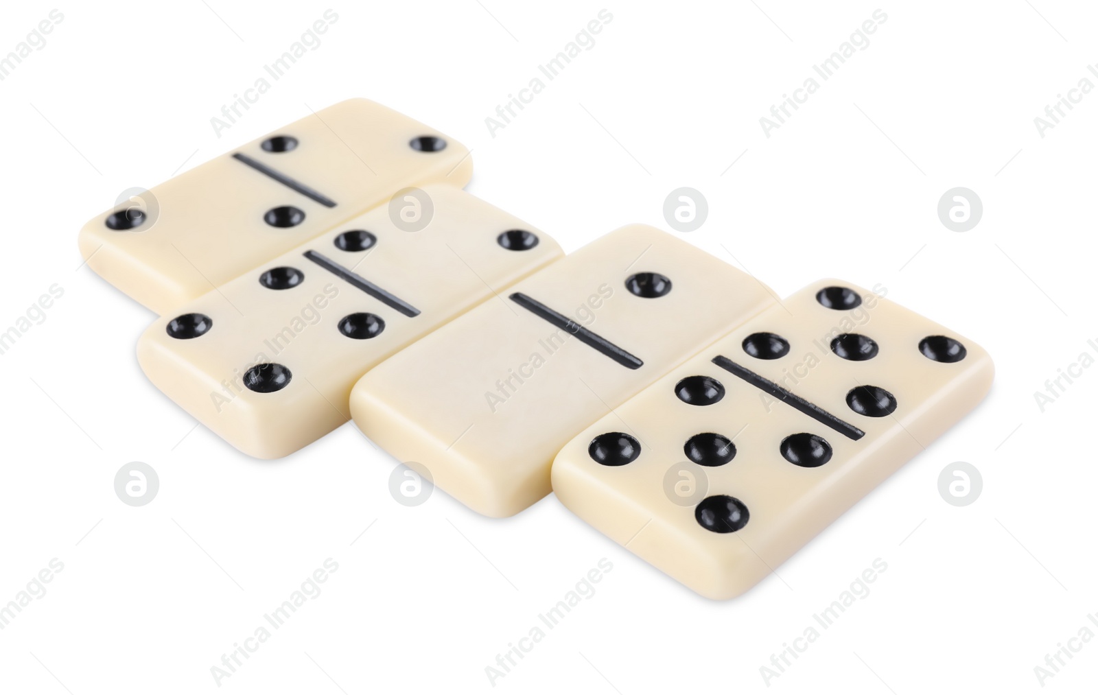 Photo of Many classic domino tiles on white background