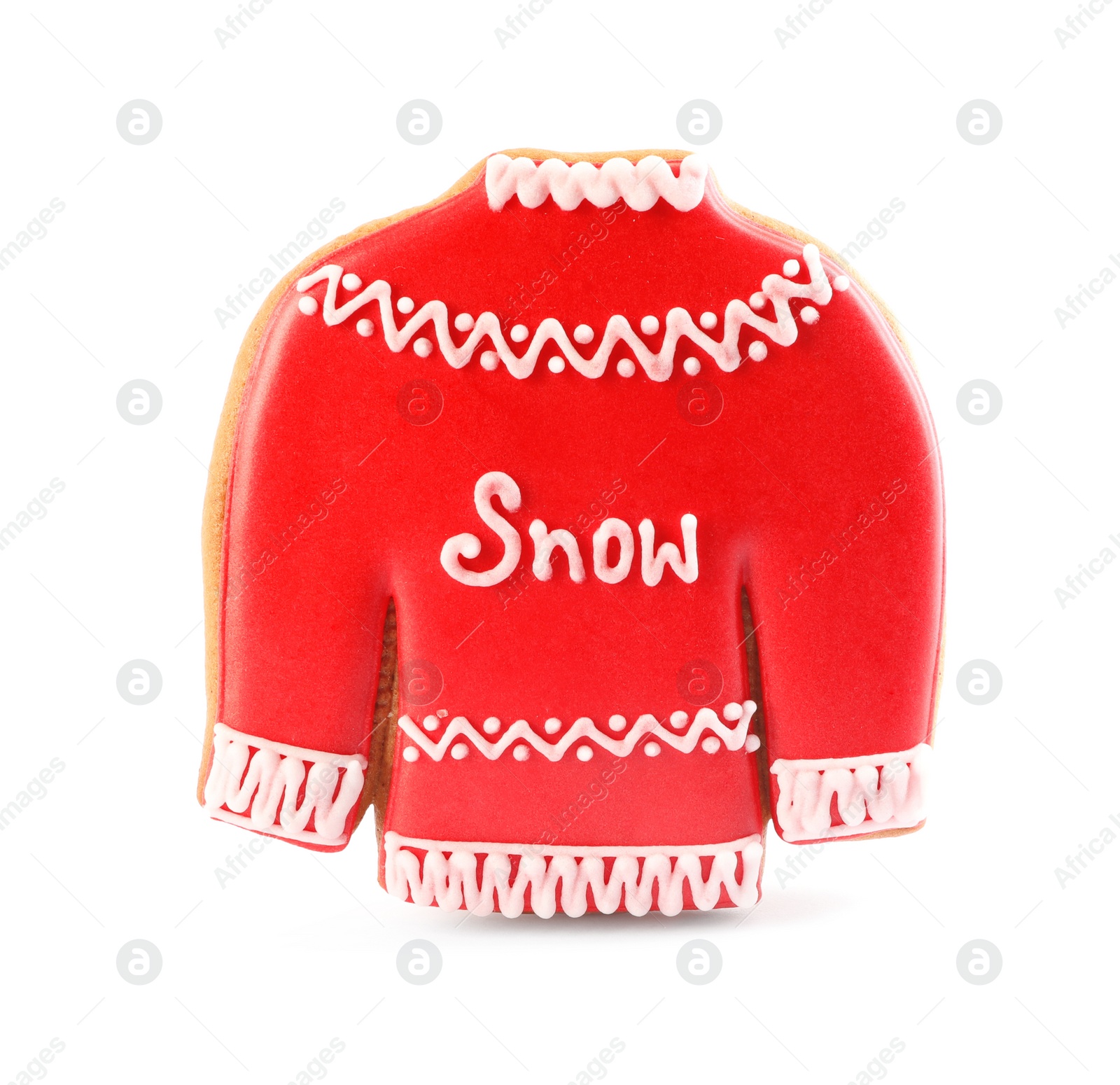 Photo of Sweater shaped Christmas cookie isolated on white