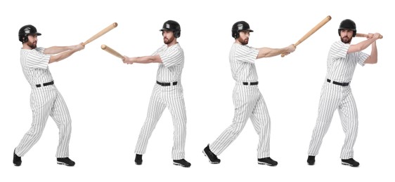 Image of Baseball player with bat on white background, set of photos