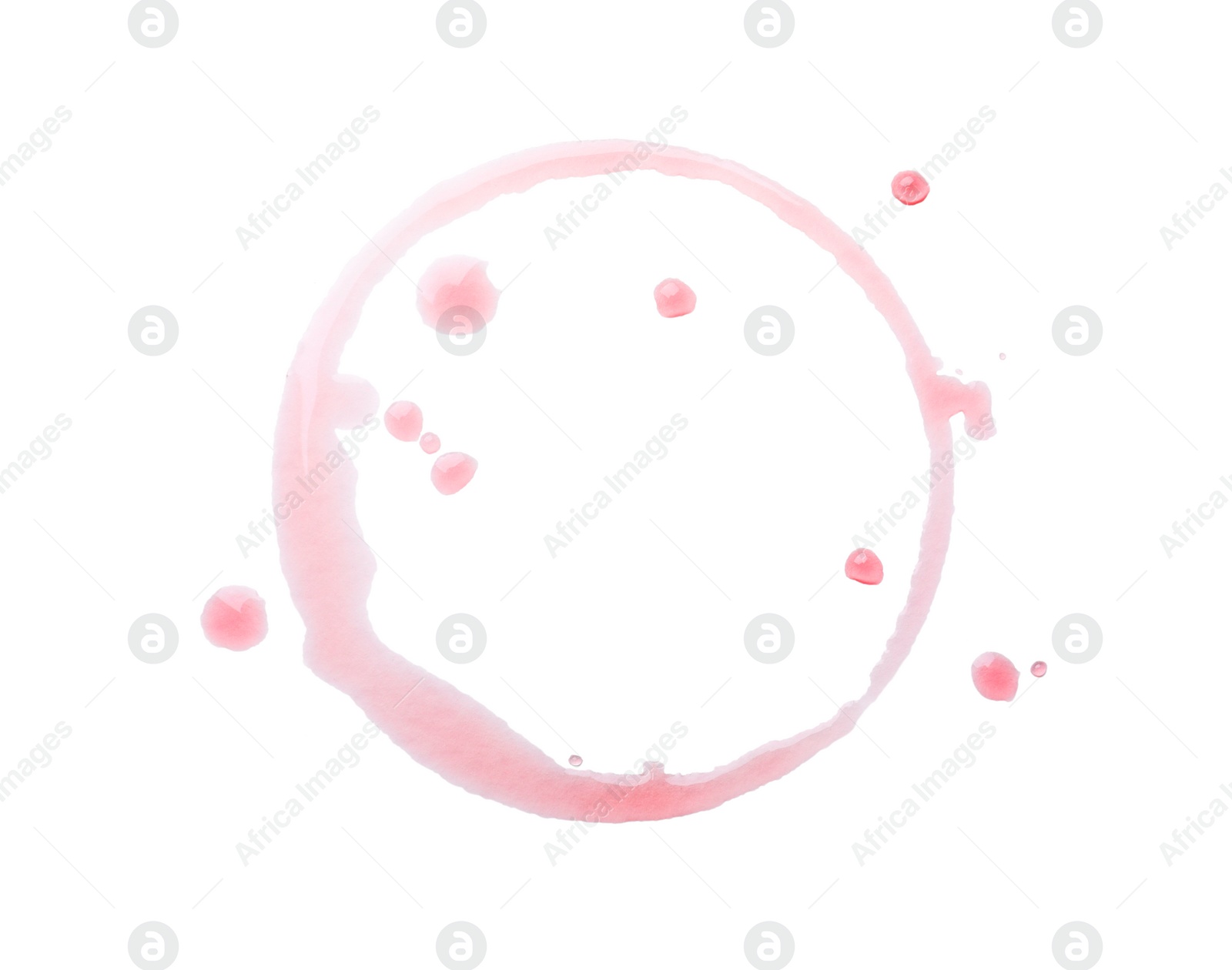 Photo of Wine ring and drops on white background, top view