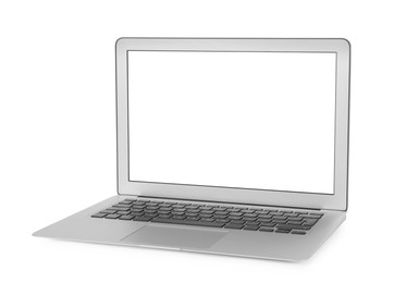 Photo of Modern laptop with blank screen isolated on white