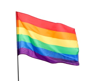 Photo of Bright rainbow LGBT flag isolated on white