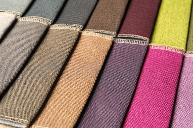 Fabric samples of different colors for interior design as background