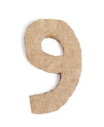 Photo of Number 9 made of cardboard isolated on white