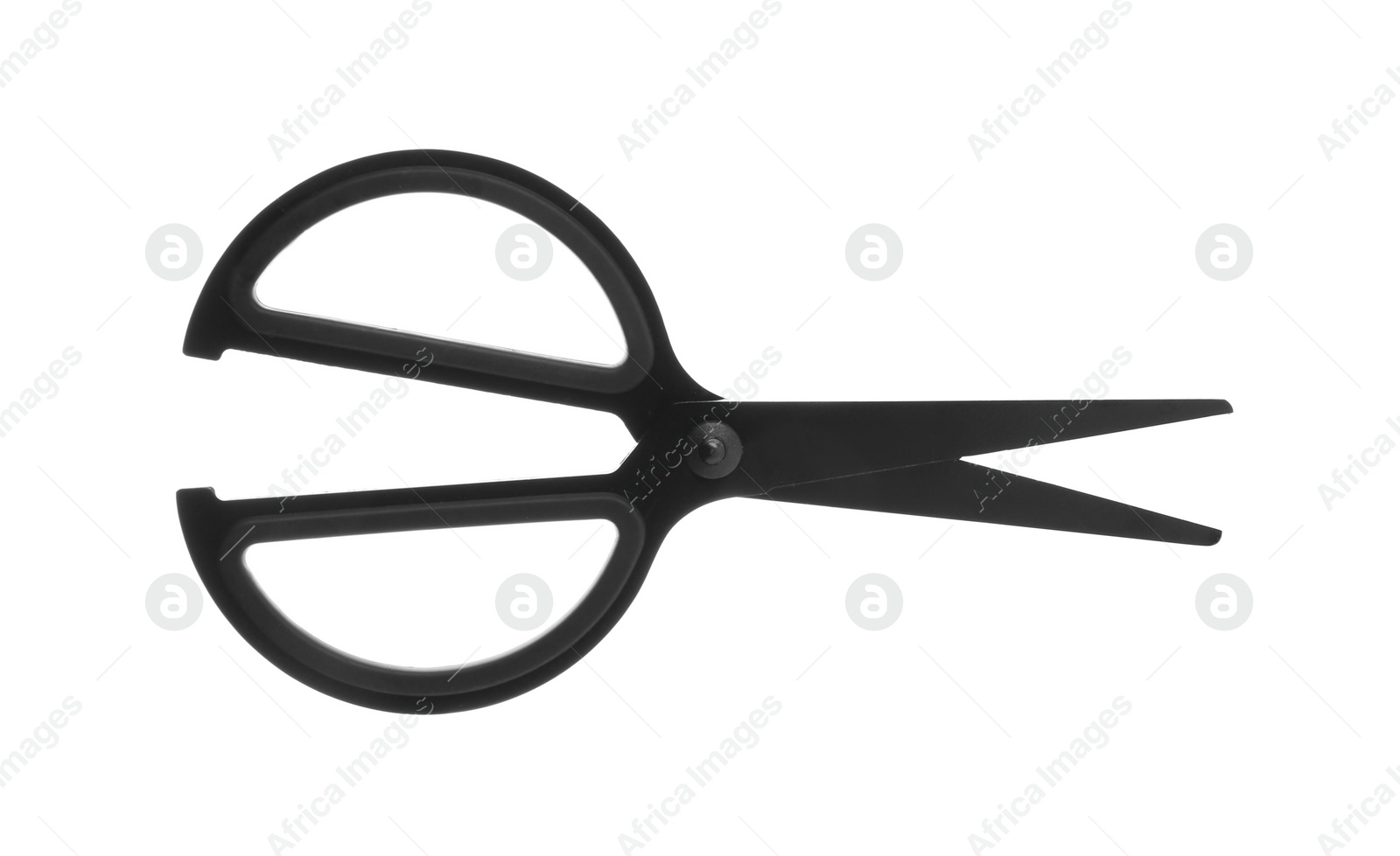 Photo of Pair of sharp scissors on white background