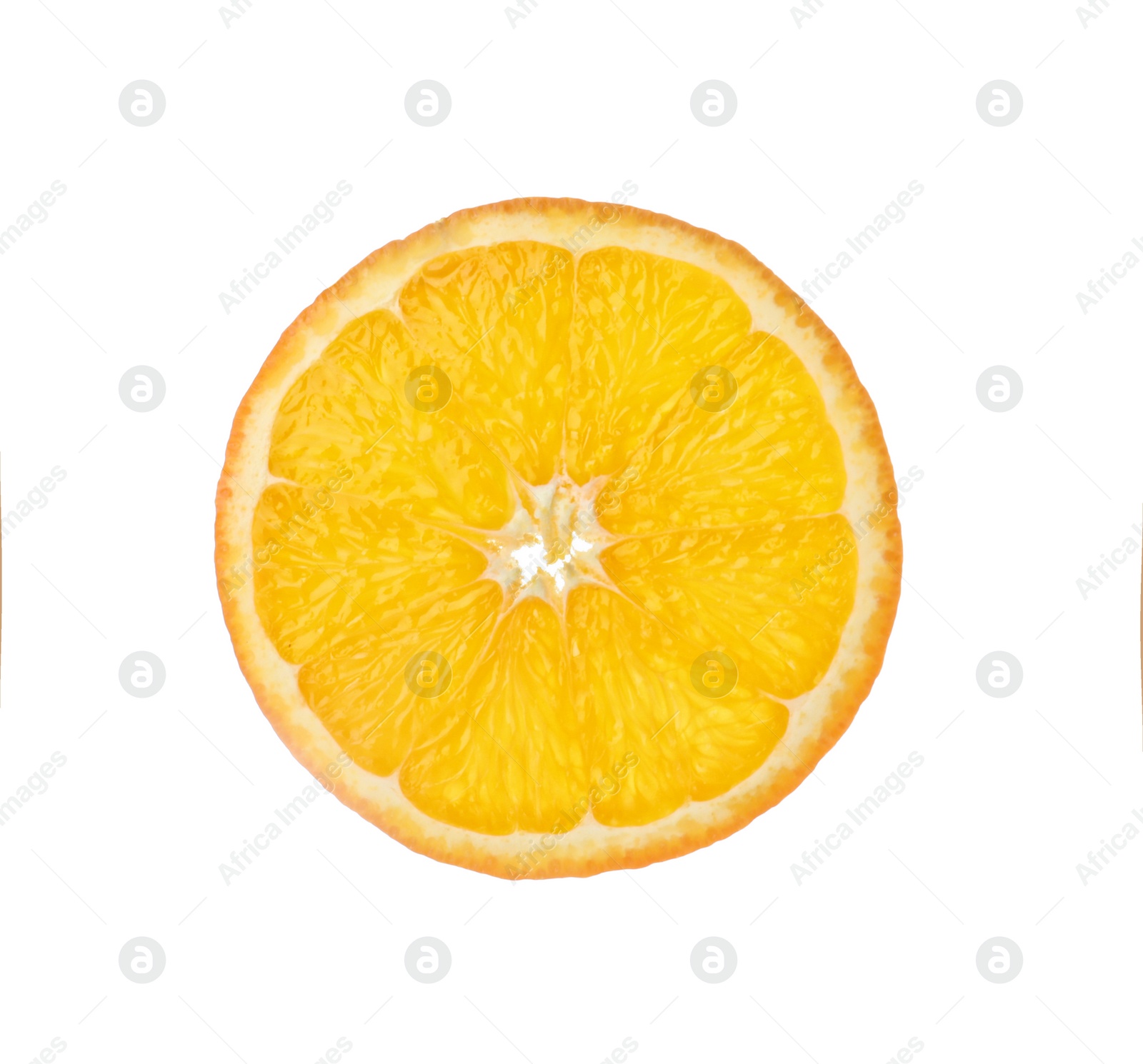 Photo of Slice of ripe orange isolated on white