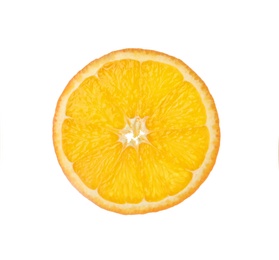 Photo of Slice of ripe orange isolated on white