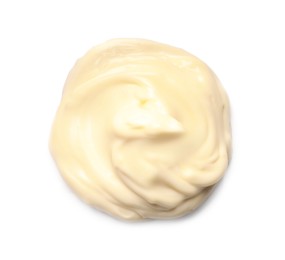 Tasty mayonnaise isolated on white, top view. Delicious sauce