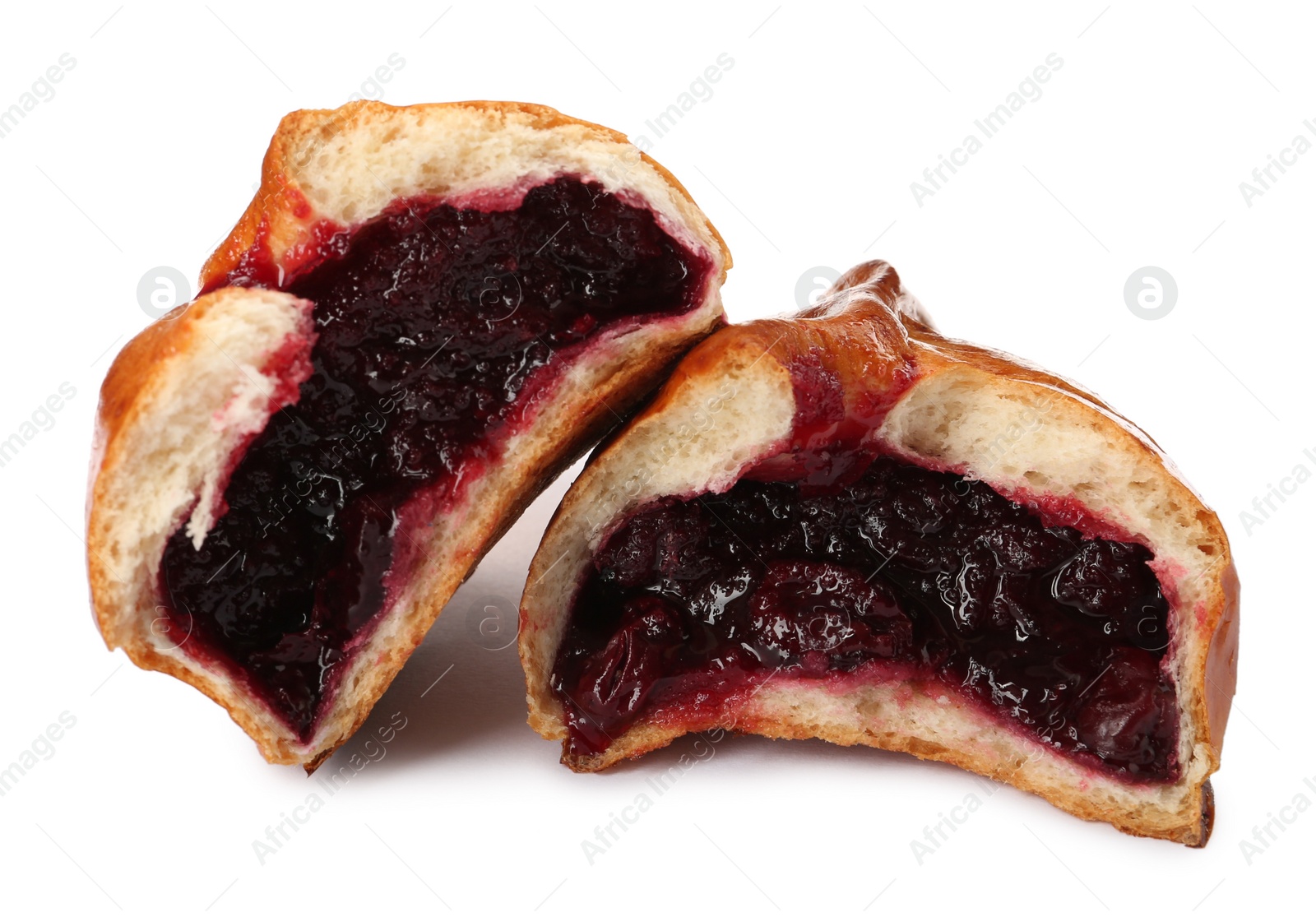 Photo of Delicious baked patty with cherry on white background