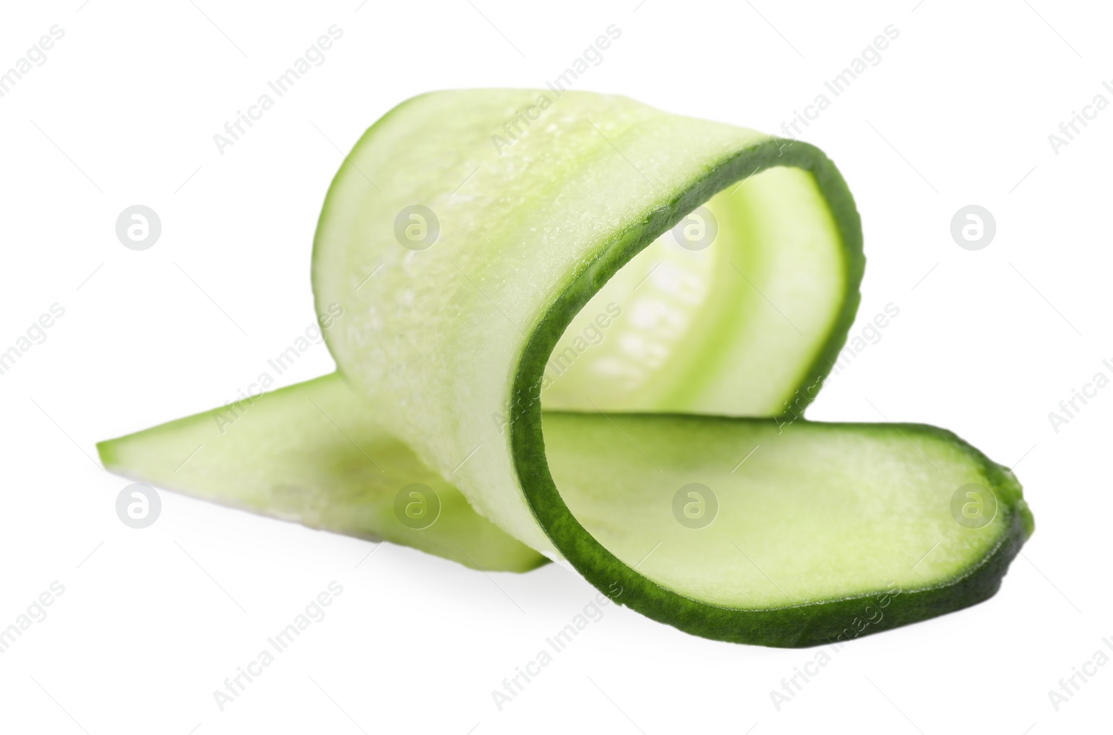 Photo of Slice of fresh cucumber isolated on white