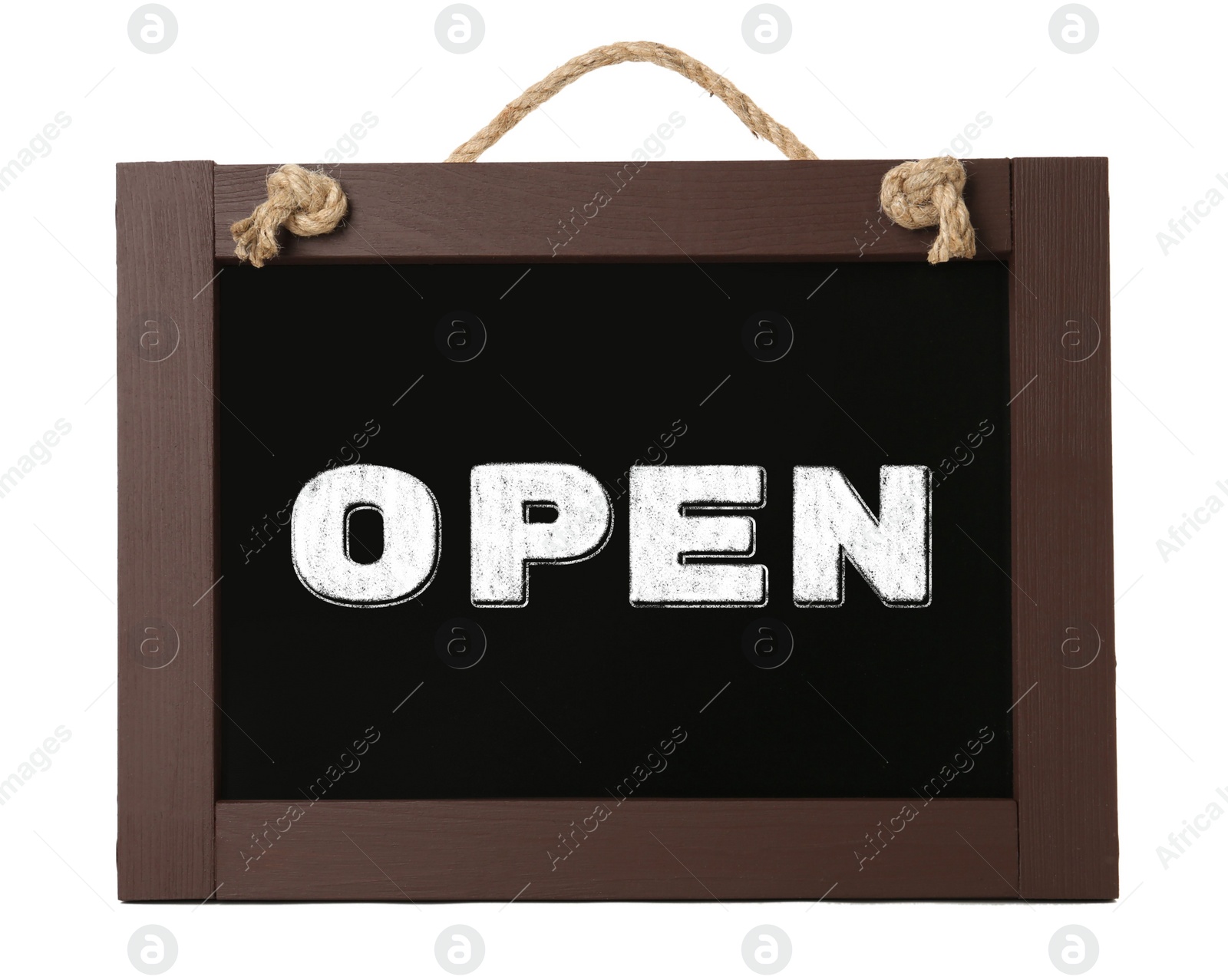 Image of Small chalk board with word Open isolated on white