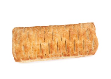 Fresh tasty puff pastry on white background, top view