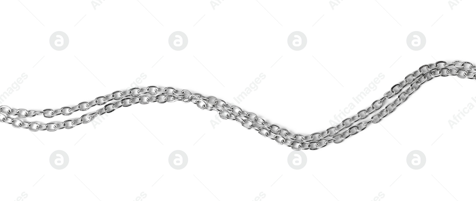 Photo of Metal chains isolated on white, top view. Luxury jewelry