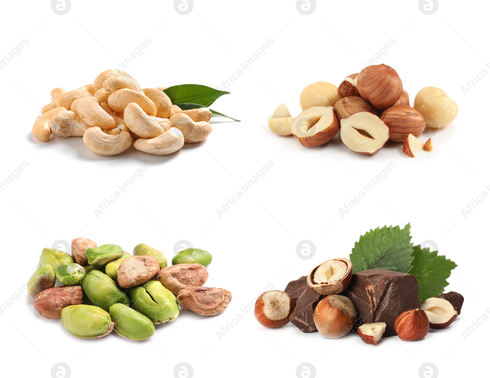 Image of Different tasty nuts isolated on white, set