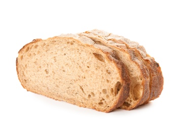 Fresh bread on white background. Baked goods