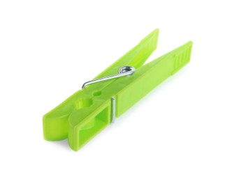 Photo of Bright green plastic clothespin isolated on white