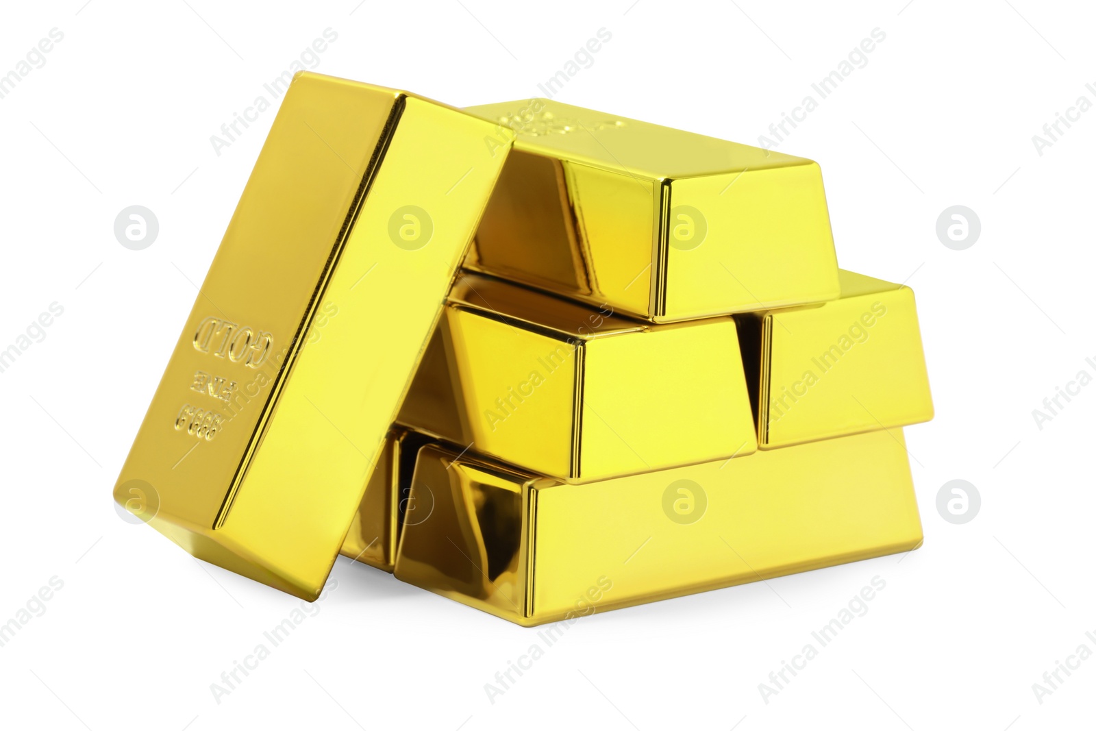 Photo of Stack of shiny gold bars isolated on white