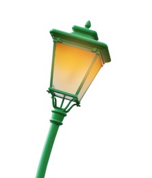 Image of Beautiful green street lamp lighting on white background