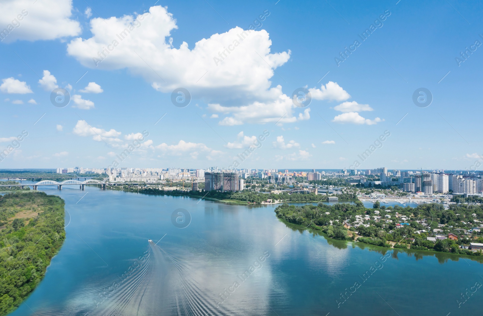 Image of Aerial view of beautiful river on sunny day