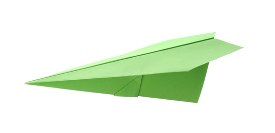 Handmade green paper plane isolated on white