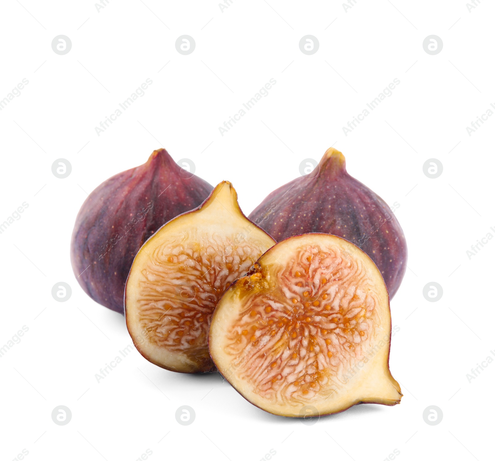 Photo of Tasty fresh fig fruits on white background