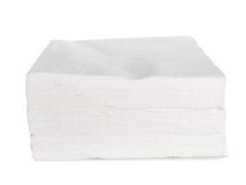 Photo of Stack of clean paper napkins on white background