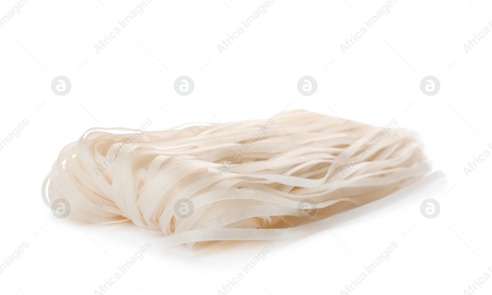 Photo of Raw rice noodles on white background. Delicious pasta