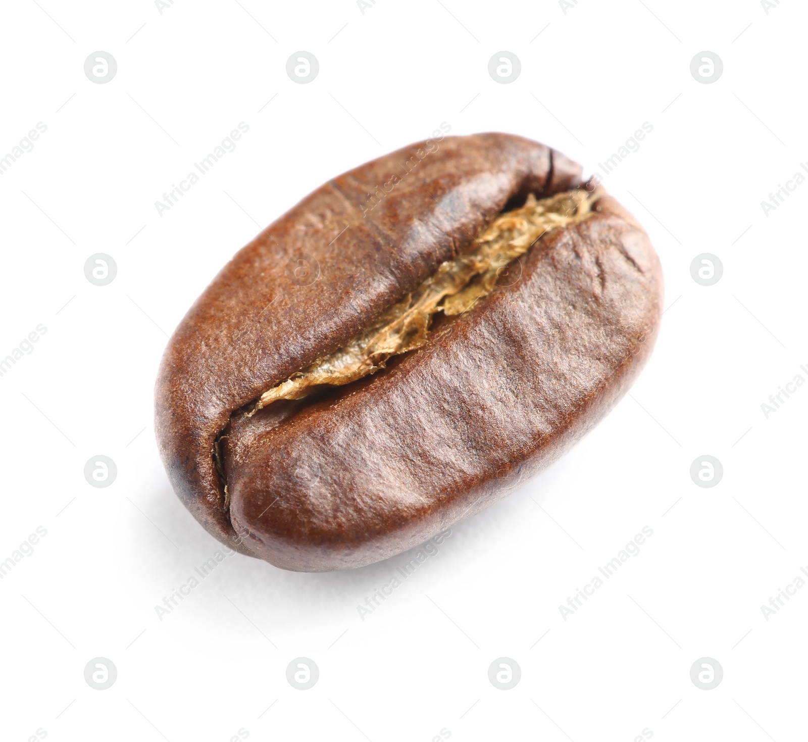 Photo of Single roasted coffee bean on white background