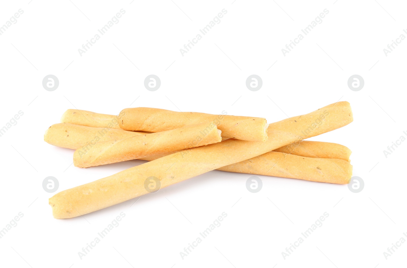 Photo of Delicious grissini isolated on white. Crusty breadsticks