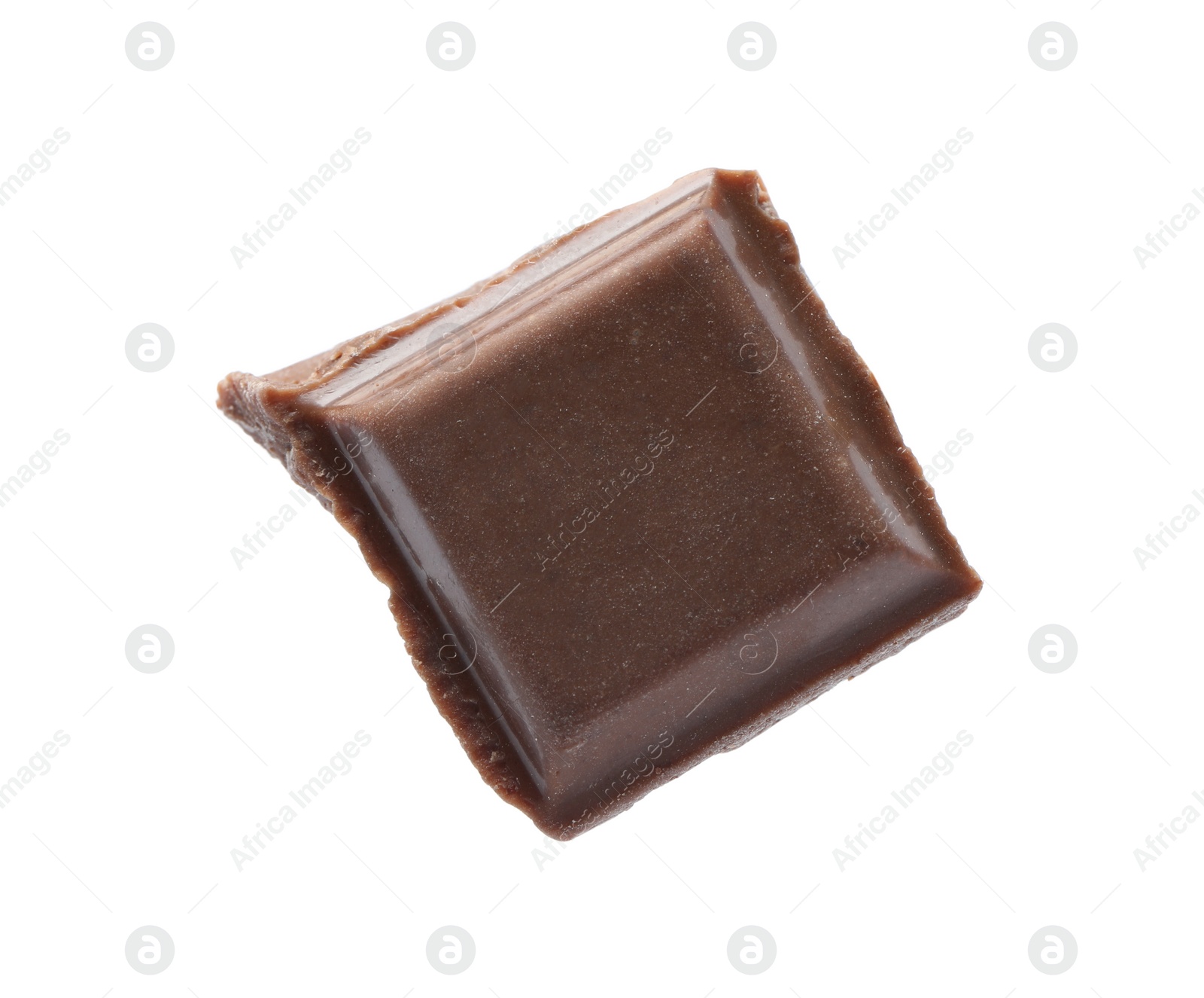 Photo of Piece of delicious milk chocolate isolated on white