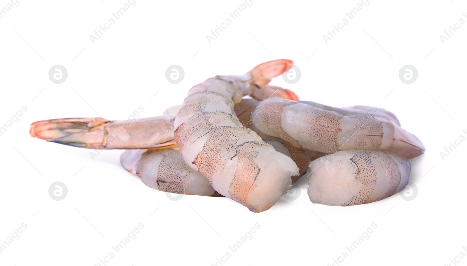 Photo of Pile of fresh raw shrimps isolated on white