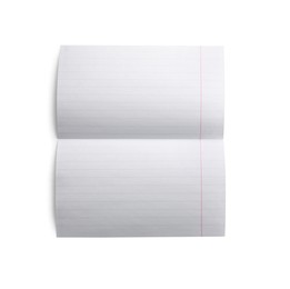 Photo of Lined sheet of paper with crease on white background, top view