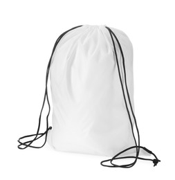 Photo of One beautiful drawstring bag isolated on white