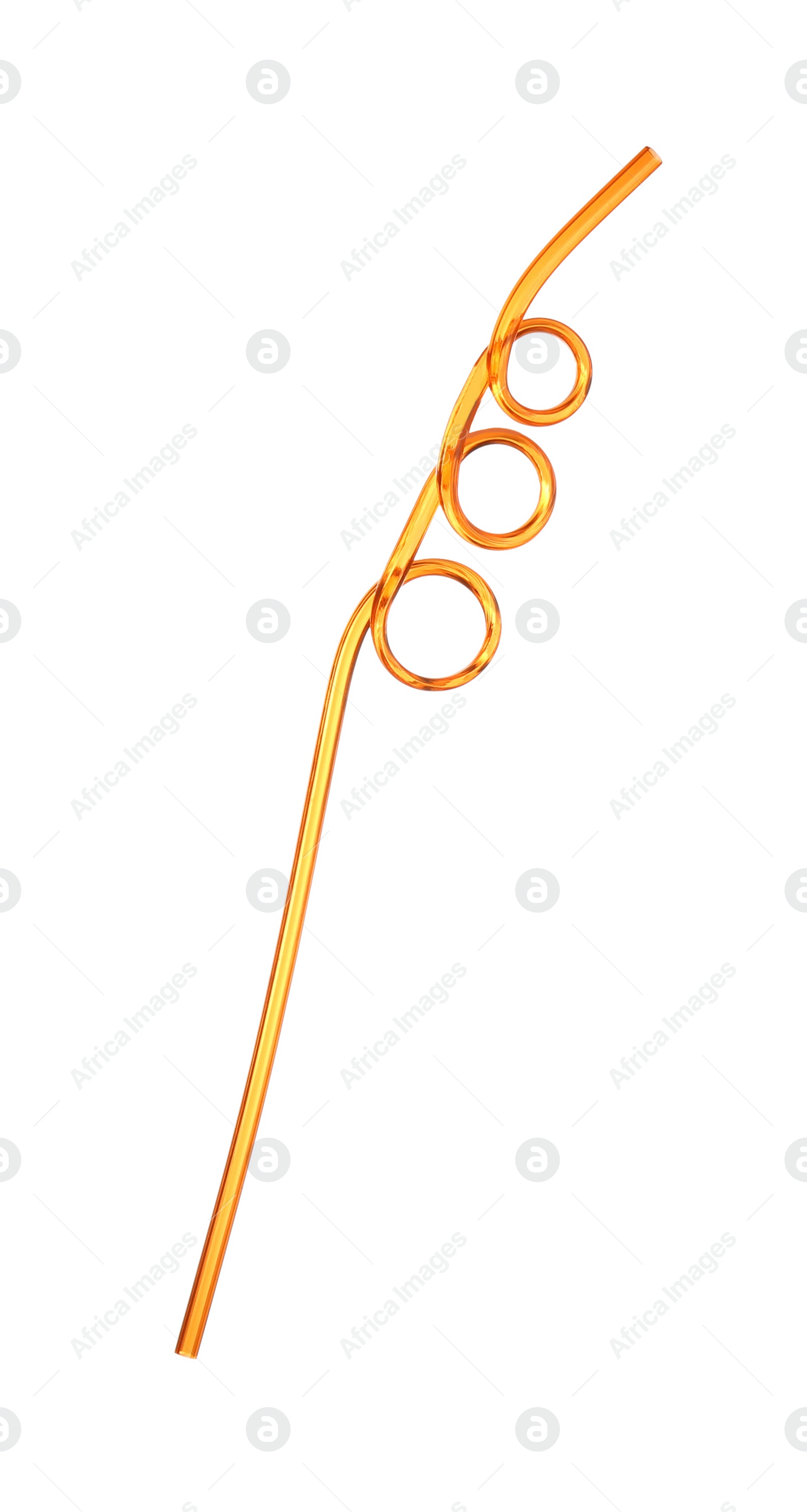 Photo of Orange plastic loop straw for drink isolated on white