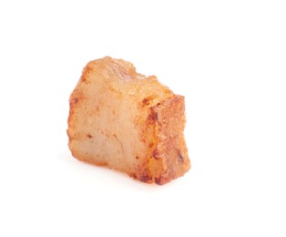 Tasty fried crackling isolated on white. Cooked pork lard