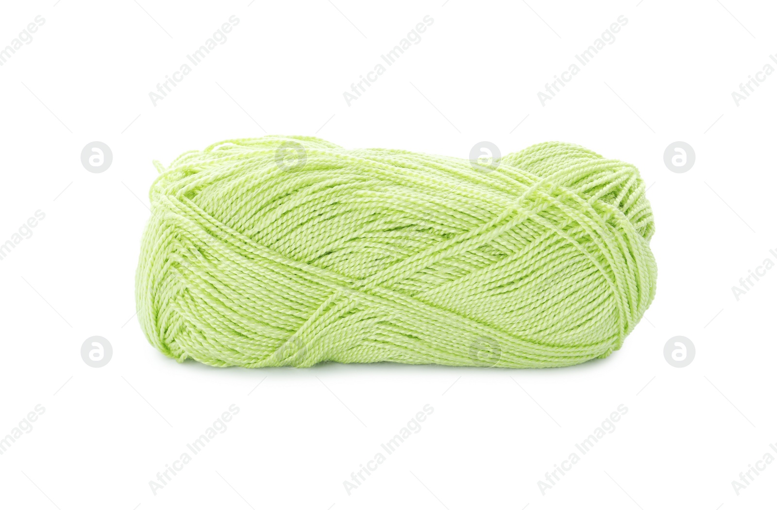 Photo of Soft light green woolen yarn isolated on white