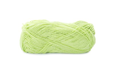 Photo of Soft light green woolen yarn isolated on white