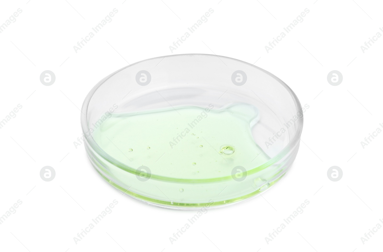 Photo of Petri dish with liquid isolated on white