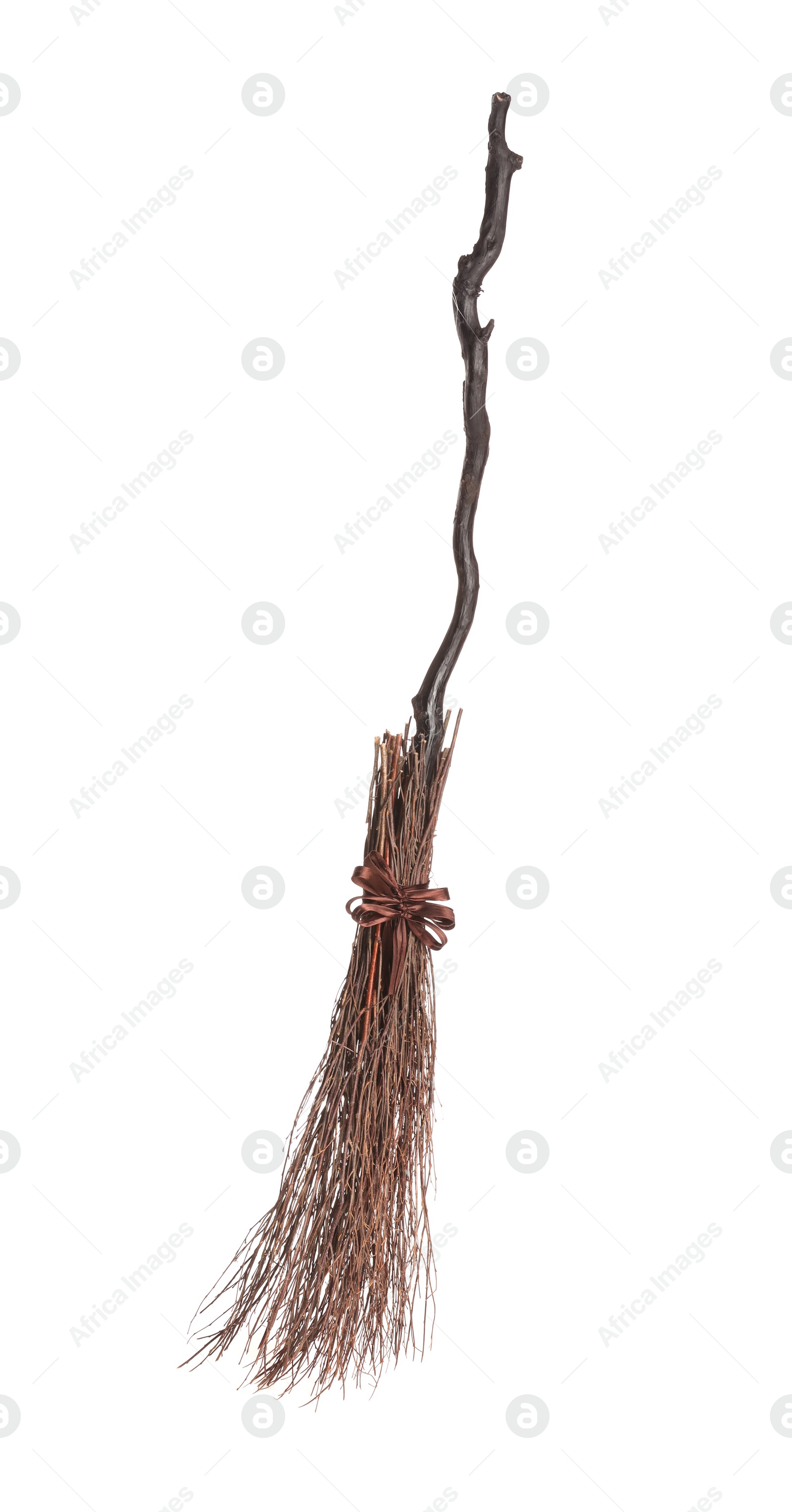 Photo of Old broom with wooden handle isolated on white