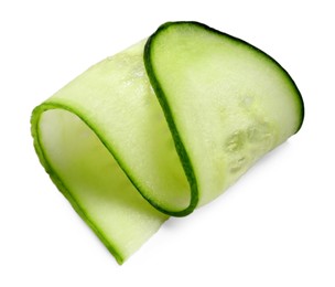 Photo of Slice of fresh cucumber isolated on white, above view