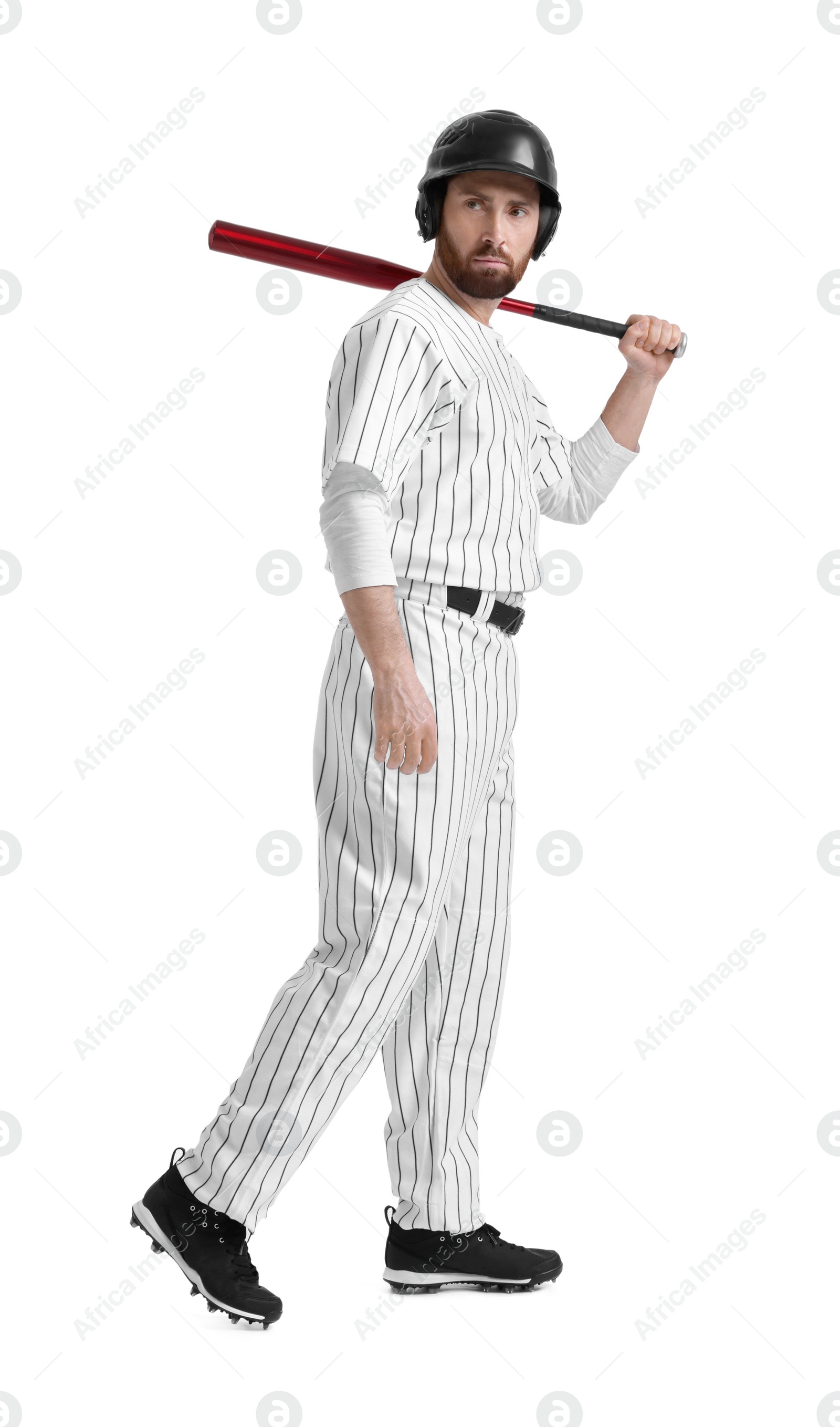 Photo of Baseball player with bat on white background