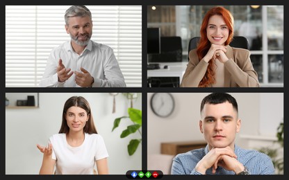 Image of Laptop (computer) screen showing people during video call. Colleagues having video chat