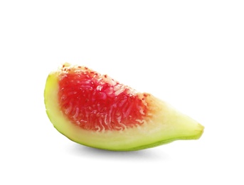 Slice of ripe green fig on white background