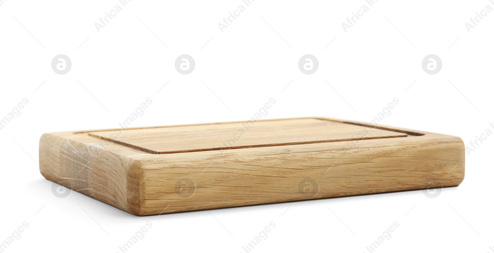 Photo of Wooden board isolated on white. Cooking utensil