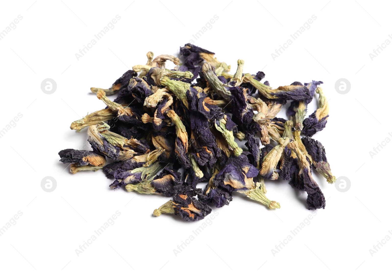 Photo of Organic blue Anchan on white background. Herbal tea